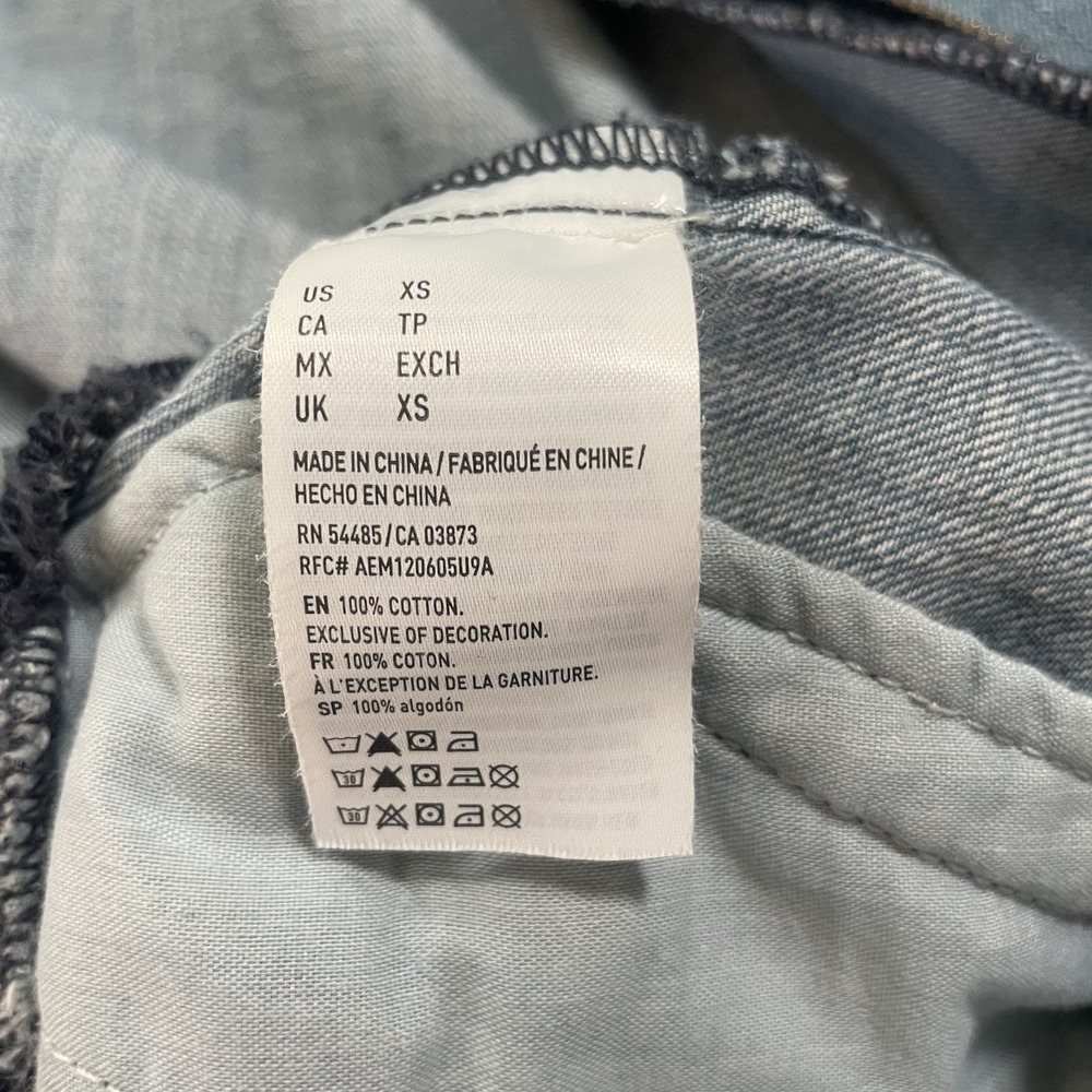 American Eagle Denim Bomber Jacket Size Small Striped Chambray Lightweight Layer - Picture 9 of 10